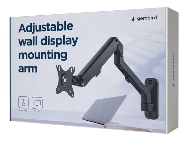 Gembird MA-WA1-02 - Monteringssett - justerbar arm - for flatpanel - up to 7 kg - aluminium, stål, plastikk - finteksturert svart - skjermstørrelse...