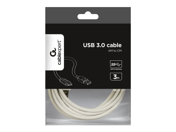 Cablexpert CCP-USB3-AMCM-W-10, 3 m, USB A, USB C, USB 3.2 Gen 1 (3.1 Gen 1), 600 Mbit/s, Valkoinen