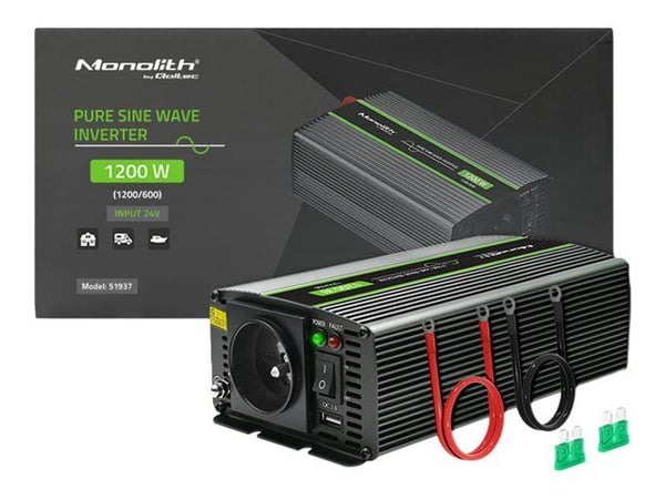 Qoltec Monolith spenningsomformer | 600W | 1200W | 24V til 230V | Ren sinus