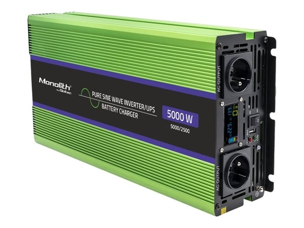 Qoltec Monolith - DC til AC strømomformer / batterilader / UPS - pure sine wave, LCD - AC 230 V / DC 12 V - 2500 watt - utgangskontakter: 4