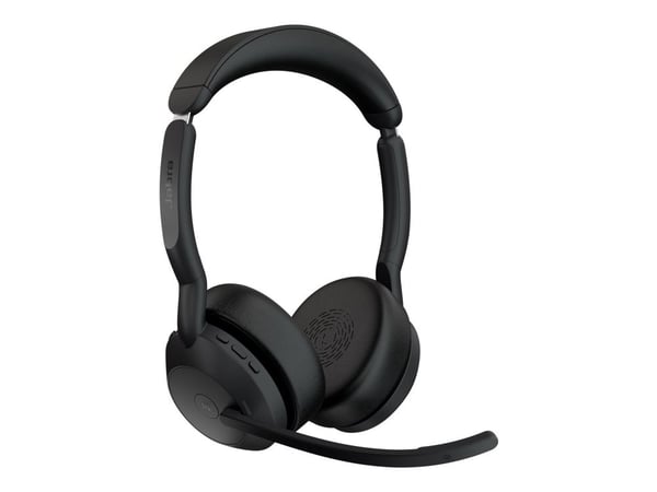 Jabra Evolve2 55 MS Stereo - Hodesett - on-ear - Bluetooth - trådløs - aktiv støydemping - USB-A - svart - med ladestativ - Zoom Certified, Cisco W...