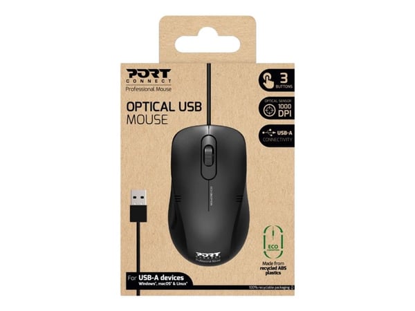 PORT OFFICE BUDGET PRO - Mus - høyre- og venstrehåndet - optisk - 3 knapper - kablet - USB