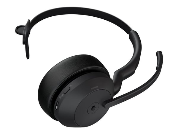 Jabra Evolve2 55 MS Mono - Hodesett - on-ear - Bluetooth - trådløs - aktiv støydemping - USB-A via Bluetooth-adapter - svart - med ladestativ - Zoo...