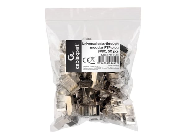 Gembird LC-PTF-01/50, 8P8C RJ45, Läpinäkyvä, F/UTP (FTP), 50 kpl, 115 mm, 140 mm