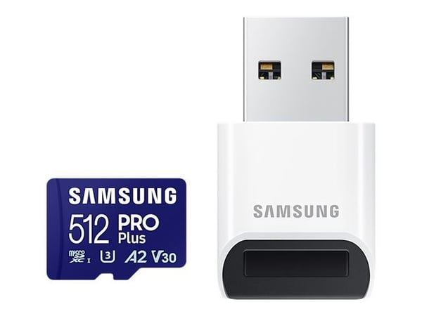 Samsung PRO Plus MB-MD512SB - Flash-minneskort - 512 GB - A2 / Video Class V30 / UHS-I U3 / Class10 - mikroSDXC UHS-I - blå
