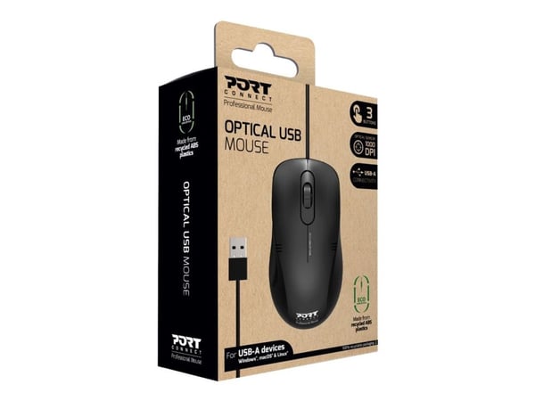 PORT OFFICE BUDGET PRO - Mus - høyre- og venstrehåndet - optisk - 3 knapper - kablet - USB