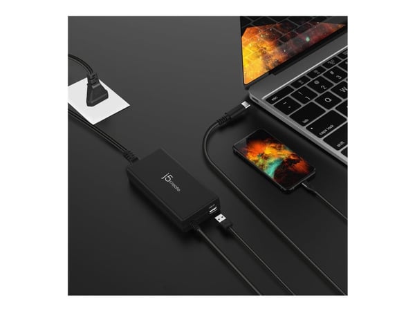 j5create JUP2290C Super Charger - Strømadapter - AC 100-240V - 100 Watt - utgangskontakter: 2 - svart