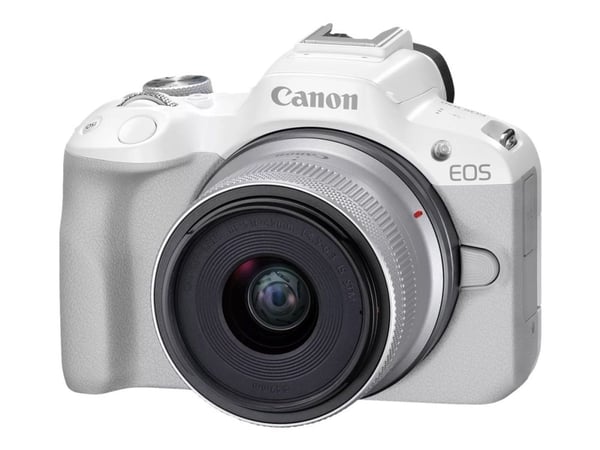 Canon EOS R50, White + RF-S 18-45mm F4.5-6.3 IS STM Kit, 24,2 MP, 6000 x 4000 pikseliä, CMOS, 4K Ultra HD, Kosketusnäyttö, Valkoinen