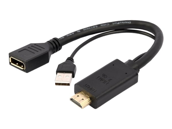 Cablexpert - Videoadapter - DisplayPort hun til HDMI, USB (kun strøm) han - 10 cm - aktiv, 4K30 Hz tuki