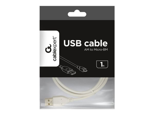 Gembird MicroUSB B - USB A, 1m, 1 m, USB A, Mini-USB B, USB 2.0, Uros/uros, Valkoinen