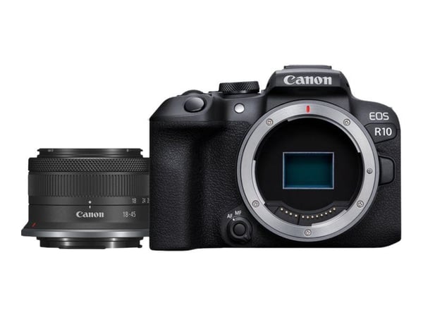 Canon EOS R10 - Digitalkamera - speilløst - 24.2 MP - APS-C - 4K / 60 fps - 2.5optisk x-zoom RF-S 18-45 mm F4.5-6.3 IS STM linse - Wi-Fi, Bluetooth...
