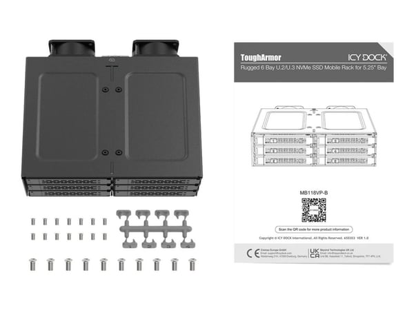 ICY Dock ToughArmor MB118VP-B - Drevkabinett - 6 x U.2/U.3 NVMe SSD, mobilstativ for 5,25"-brønn, med SlimSAS SFF-8654 8i - 2.5" - PCIe 4.0 - PCIe ...