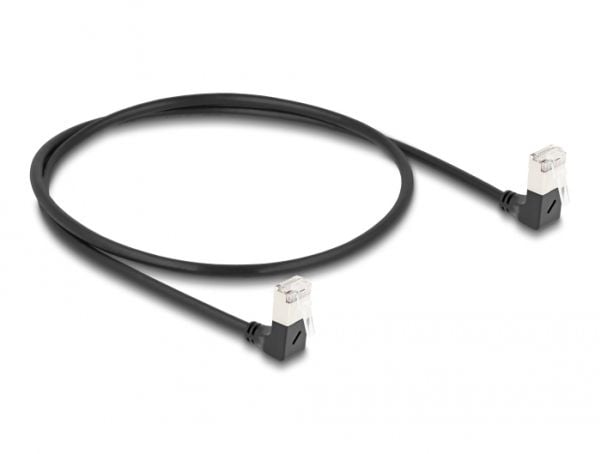 Delock - Koblingskabel - RJ-45 (hann) nedvinklet til RJ-45 (hann) nedvinklet - 50 cm - 4.5 mm - S/FTP - CAT 6a - med støvel, halogenfri - svart
