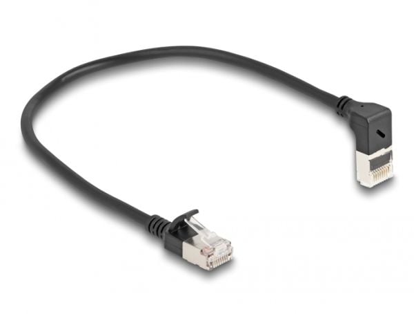 Delock - Koblingskabel - RJ-45 (hann) oppvinklet til RJ-45 (hann) rett - 25 cm - 4.5 mm - S/FTP - CAT 6a - med støvel, halogenfri, uten hindringer ...