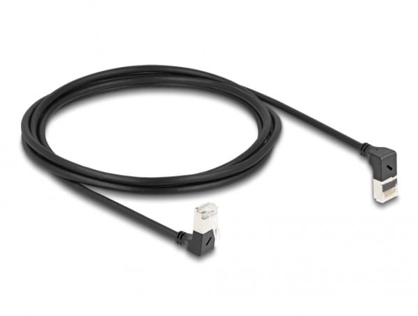 Delock RJ45 nettverkskabel Cat.6A S/FTP Slank 90° opp/ned vinklet 2 m svart
