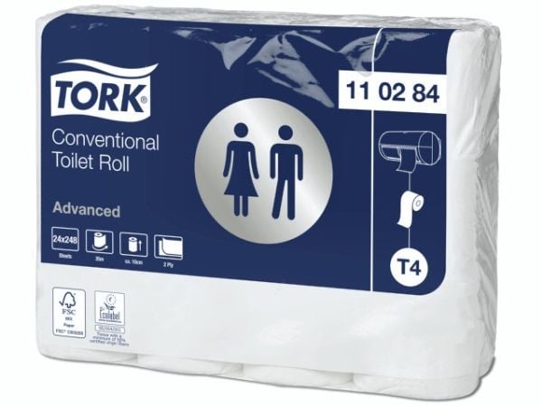 Toiletpapir Tork T4 Advanced 2-lags 34,7 m hvid - (24 ruller pr. karton)