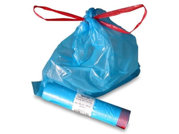 Roskapussit kiristysnyörillä 440x520 mm, siniset, 20 l. 25 pussia rullassa