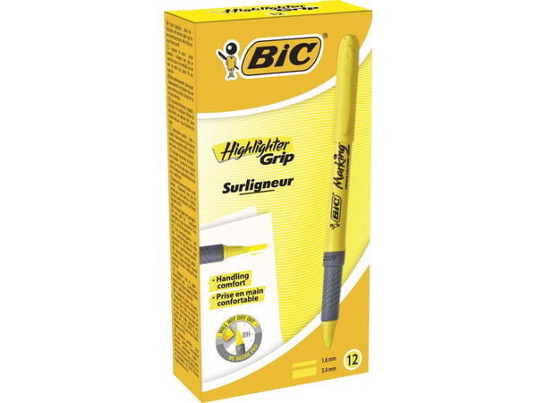 Värikynät Bic brite liner Grip keltainen - (12 kpl)