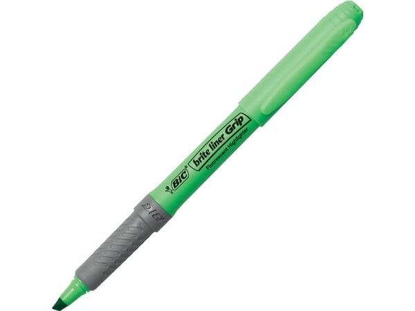 BIC brite liner Grip - Överstrykningspenna - fluorescerande grön - vattenbaserat bläck - 1.6-3.4 mm - fin (paket om 12)