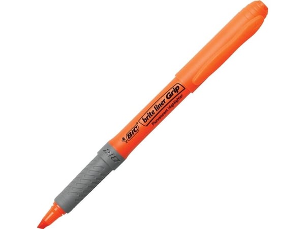 BIC brite liner Grip - Markeringspenn - fluorescerende oransje - vannbasert blekk - 1.6-3.4 mm - fin og bred (en pakke 12)