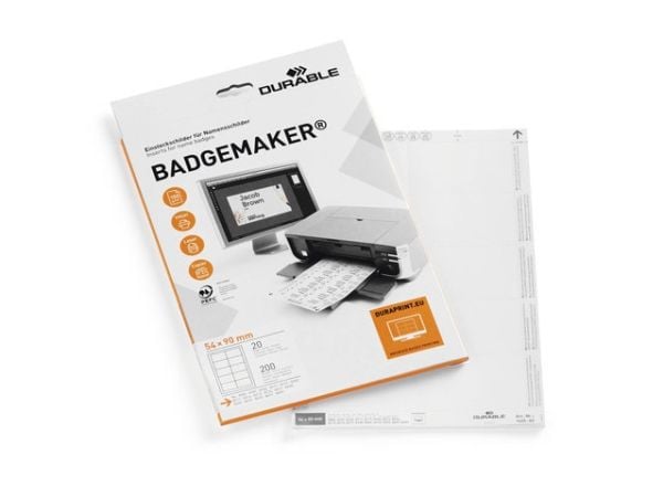 Slitstarka BADGEMAKER® namninsatser för namnbrickor 54x90 mm - (20 ark med 10 st.)