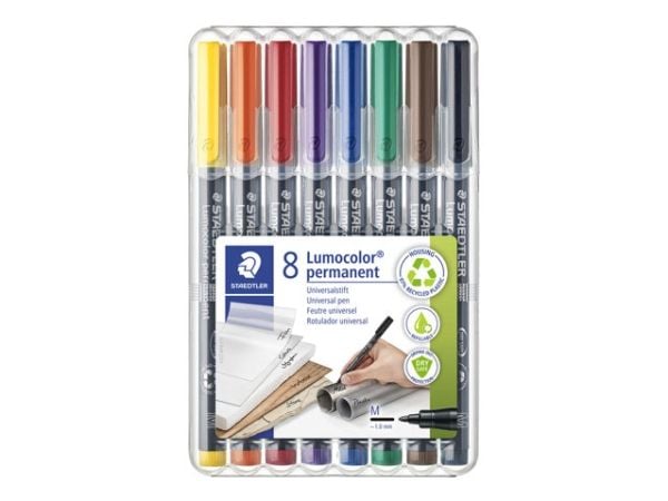 Staedtler 317 WP8, Musta, Sininen, Ruskea, Vihreä, Oranssi, Punainen, Violetti, Keltainen, Musta, Läpinäkyvä, Polypropeeni (PP), 1 mm, 8 kpl