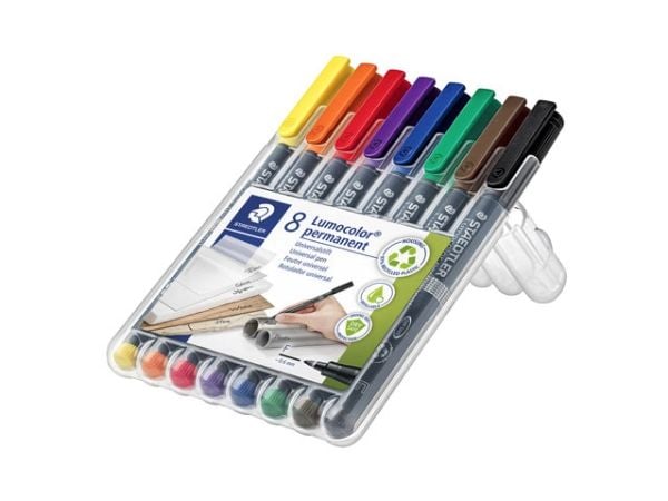 STAEDTLER Lumocolor 318 - Fiberspidspen - permanent - for overhead-transparenter - assorterede farver - 0.6 mm - fin (pakke med 8)