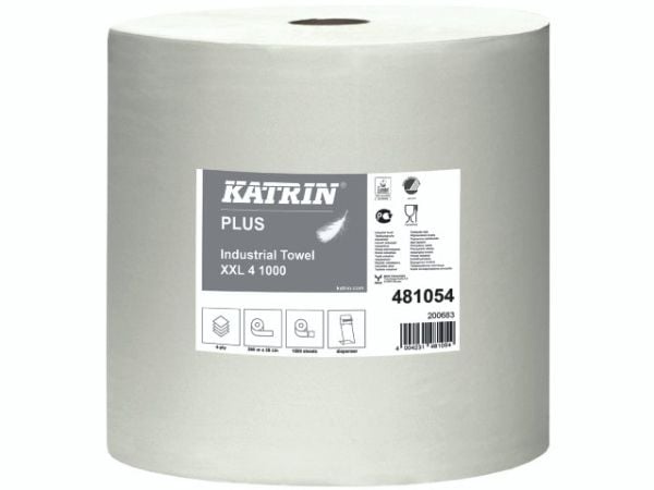 Aftørringsrulle Industri Katrin Plus 4-lag Ø36cm B38cmxL360m Mix Hvid,1 Rl