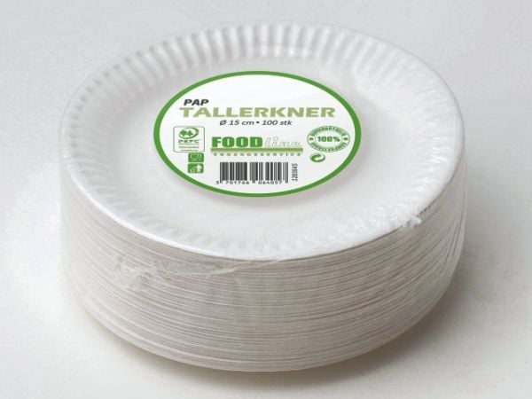 Papptallerkener 15 cm. - 100 stykker.