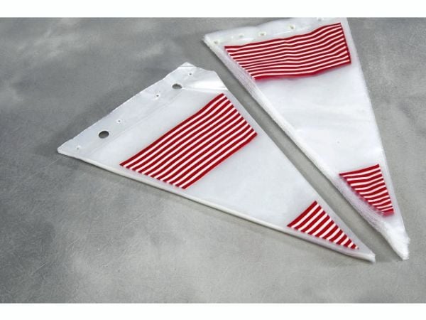 Spidspose, 40 µm, 240 x 400 mm, CPP transparent, Red stripes pakke a 1000 stk, Fødevaregodkendt