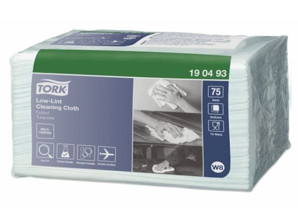 Aftørringsklud Tork Sensitiv W8 300x385 mm turkis - (8 pakker x 75 stk.)