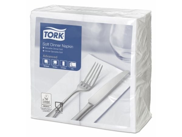 Middagsservietter, Tork, Advanced 1/8-Fold, 3 lag, hvid 390mmx390mm, karton a 1200 stk FSC Mix Credi
