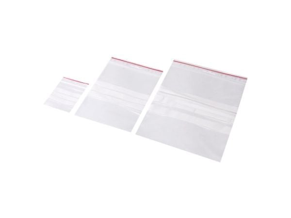 Lynlåspose, Grippie, 50 µm, 80 x 120 mm LD-PE, Transparent, med skrivefelt lynlåslukning, pakke a 10