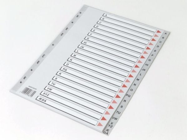 Plastregister Q-Line A4 A-Å grå m/kartonforblad - (10 stk.)
