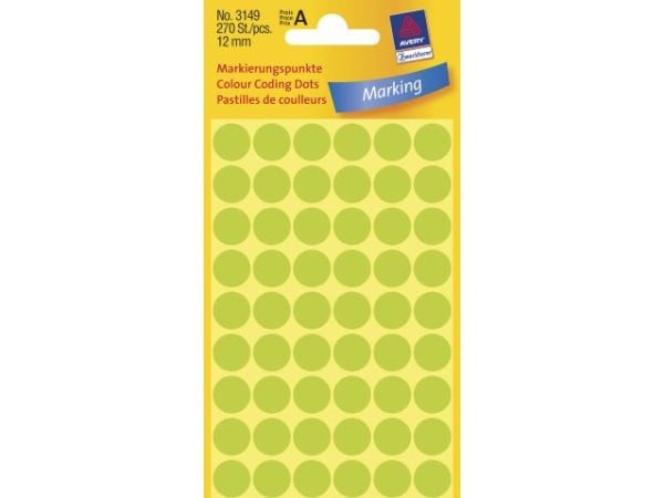 Avery Zweckform 3149, Vihreä, Pyöreä, Kiinteä, 12 x 12 mm, Small, Paperi