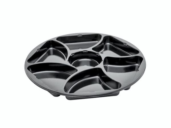 Plastbakke C0321-7A Ø320x25 mm 7-rum CPET rund sort til tapas - (karton á 150 stk.)
