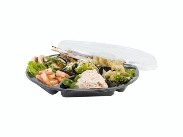 Plastbakke C0321-7A Ø320x25 mm 7-rum CPET rund sort til tapas - (karton á 150 stk.)