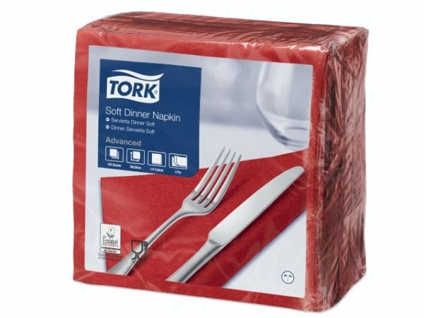 Tork servett 39x39 cm 3-lagers Röd, 12 pk x 100 st/krt