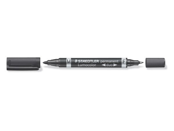 Marker Lumocolor Duo 348 sort permanent F 0,6 mm / M 1,5 mm - (10 stk.)