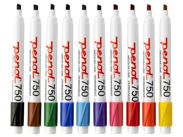 Marker Penol 750 ass. farver 2-5mm skrå spids - (10 stk.)