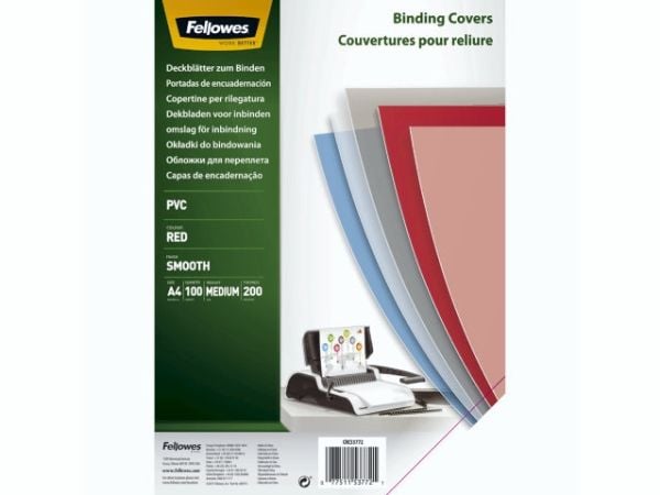 Fellowes 5377201, A4, Plastikk, PVC, Rød, Gjennomsiktig, 210 mm, 1 mm, 297 mm