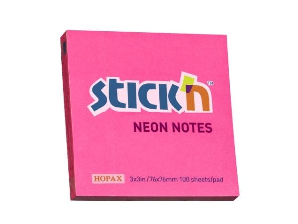 Notes, BNT Stick´n, Neon, rød, 76x76mm - (12 stk.)