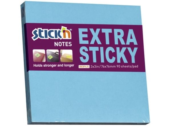 Notes Stick'N Extra Sticky blå 76x76mm 90blade - (12 stk.)