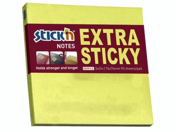 Notes, BNT Stick´n, Extra sticky, gul 76x76mm - (12 stk.)