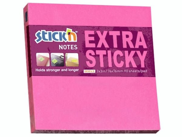 Notes, BNT Stick´n, Extra sticky, rød 76x76mm - (12 stk.)