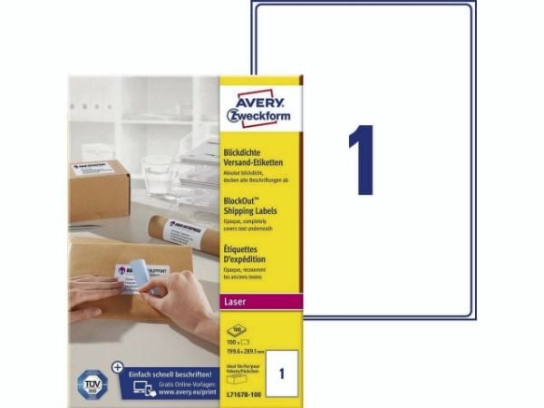 Avery L7167B-100 adresseetiket 199,6x289,1mm hvid BlockOut (100 stk.)