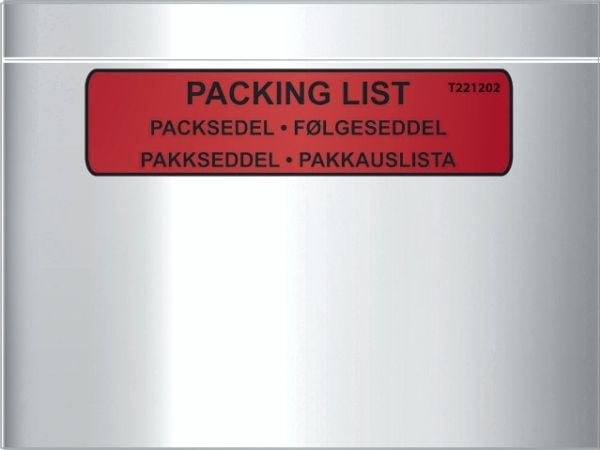 Følgeseddellommer, C5, 240 x 185 mm, Rød red-black printed Packing list, LD-PE karton a 1000 stk