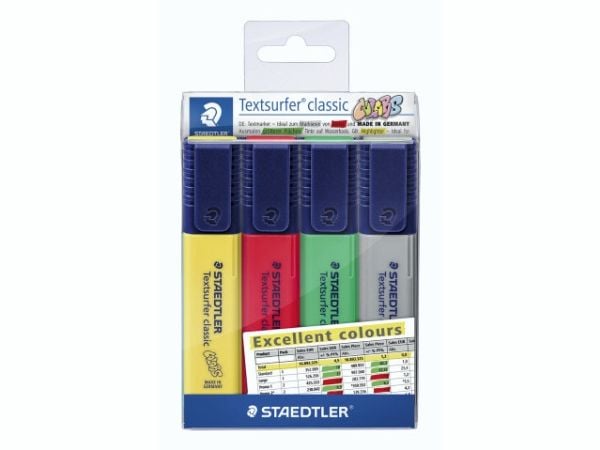 Staedtler 364 CWP4-X, 4 stykker, Grønn, Grå, Rød, Gult, Meisel tupp, Grønn, Grå, Rød, Gult, 1 cm³