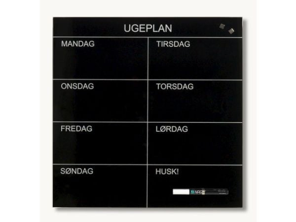 Magnetisk NAGA ugetavle i glas 45x45 cm sort - dansk tekst
