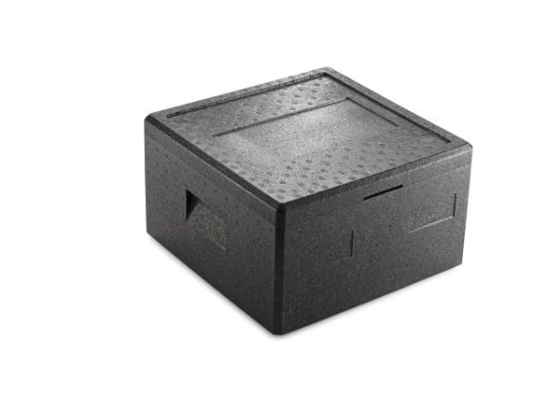 Termo skumkasse, Firkantet,410x410x235mm Expanded polypropylene (EPP), sort Pizza, 1 stk Fødevaregod